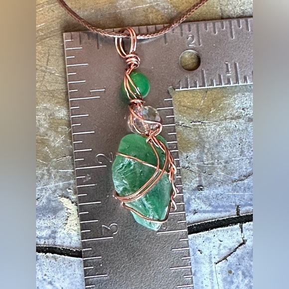 Handmade Pendant Sea Beach Glass, Necklace, Wire Wrapped Artisan 4226 Y - Picture 9 of 11